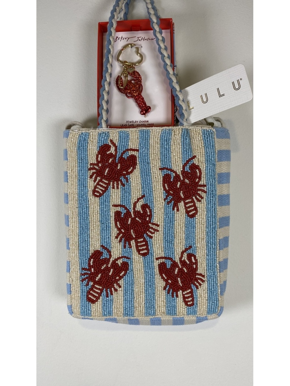 NWT! Lulu’s Beaded Lobster Mini Bag with Betsey Johnson Lobster Keychain Charm